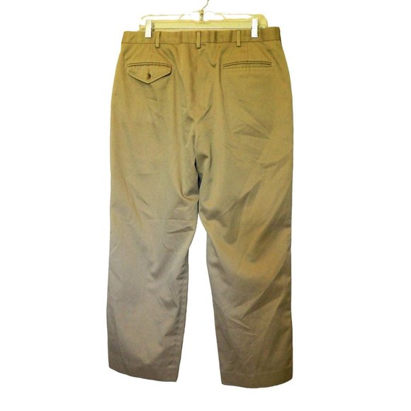 Lands End Khaki Pants 36 Tan Chinos Flat Front Casual Inseam 28 Polyester Cotton - Picture 1 of 6